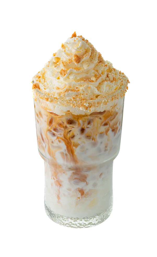 The Base Frappe caramel whipped cream drink