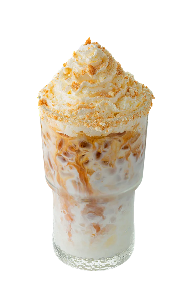 The Base Frappe caramel whipped cream drink