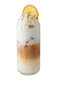 The Base Cream Latte layered drink with whipped cream and dried orange garnish